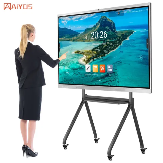 Aiyos 55 65 75 86 98 인치 4K 듀얼 OS 터치 스크린 스마트 보드 회의실 및 학교용 대화형 화이트보드(OPS 옵션)